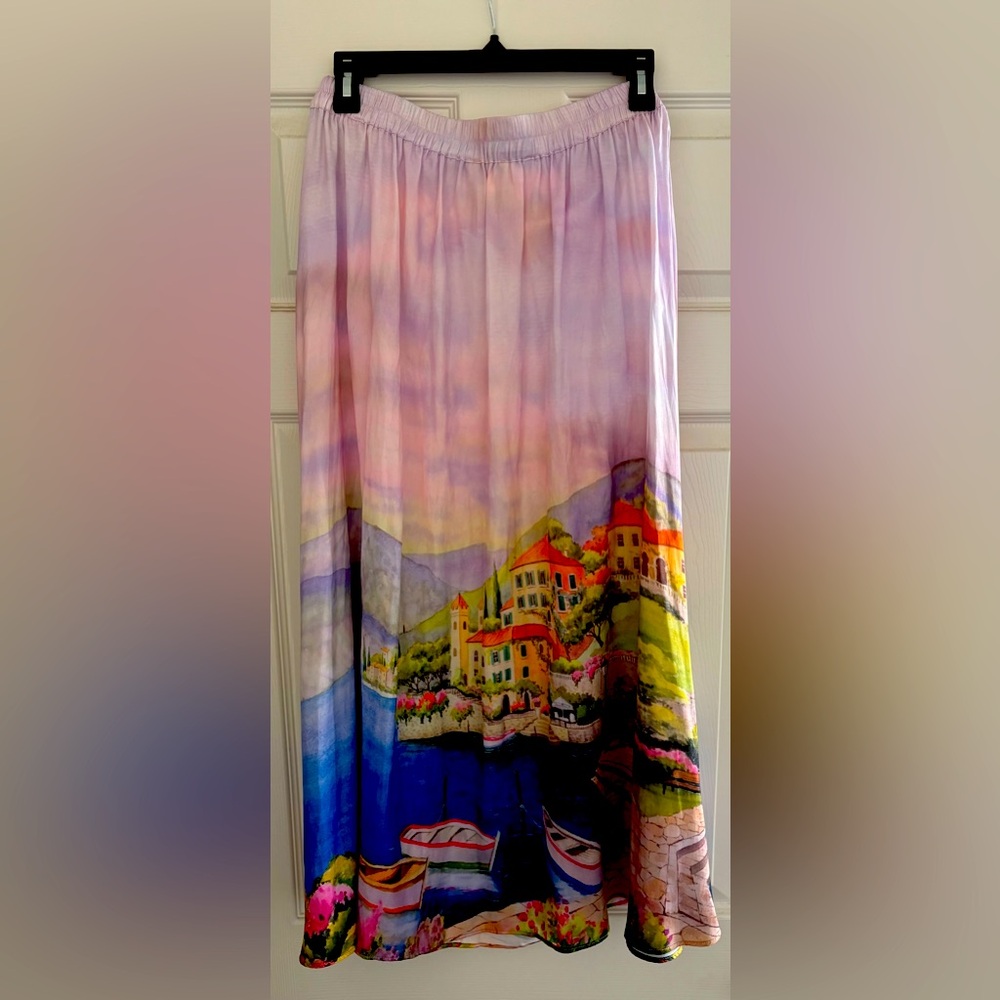 Watercolor Perfect Day Beside the Italian Villa Rachael Zoe SZ M Skirt